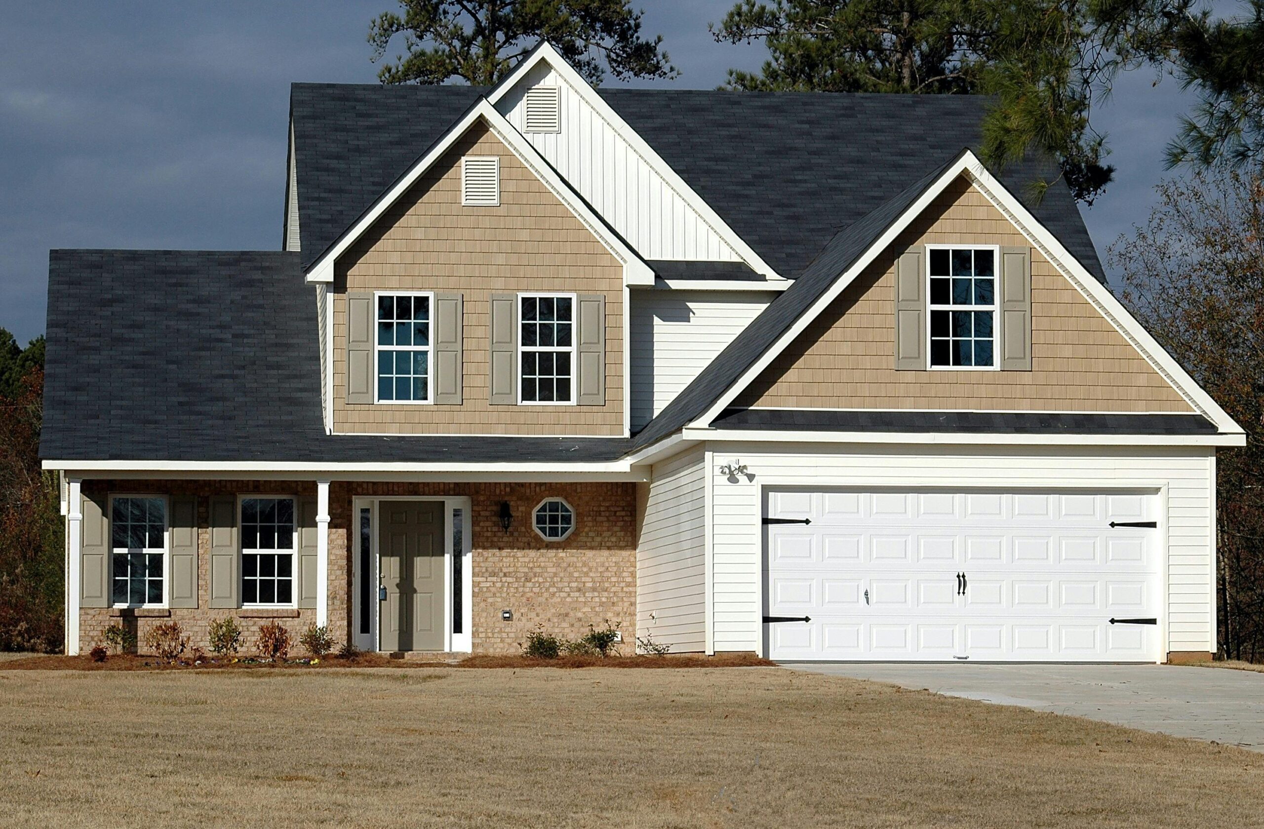 home with new white garage door