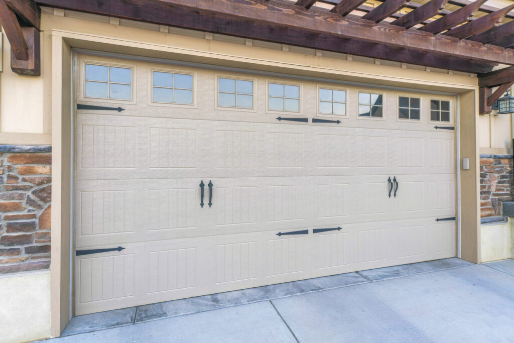 Modern garage door of a beautiful building on a sunny day