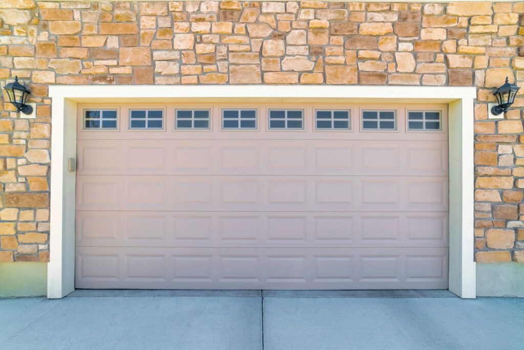 Modern garage door of a beautiful building on a sunny day